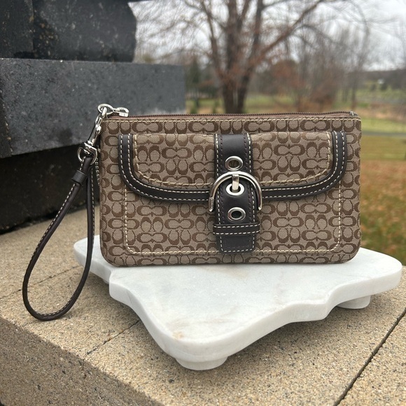 Coach Signature Soho Brown and Tan Wristlet Clutch EUC - Picture 1 of 16
